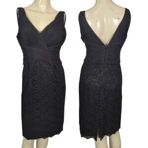 NERO Black Sleeveless Lace Cocktail Dress With Pleated Bodice & V-Neckline Sz 6‎